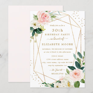 Invitation Géométrique Blush Gold Floral 30e anniv