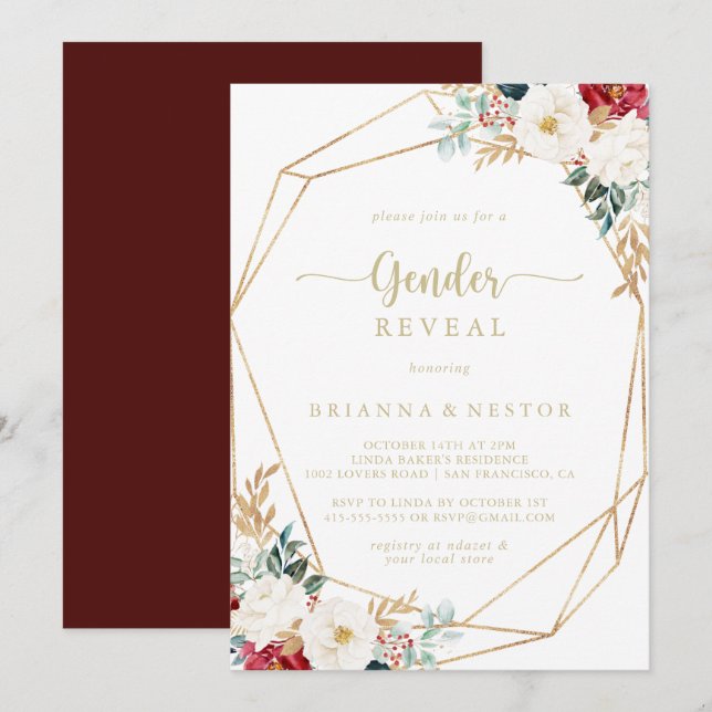 Invitation Géométrique Classic Gold Floral Genre Revevela Par (Devant / Derrière)