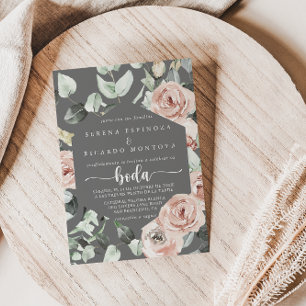 Invitation Géométrique Classic Rose Rose Floral Grey Boda
