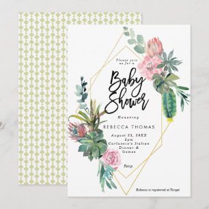 invitation géométrique de baby shower de cactus