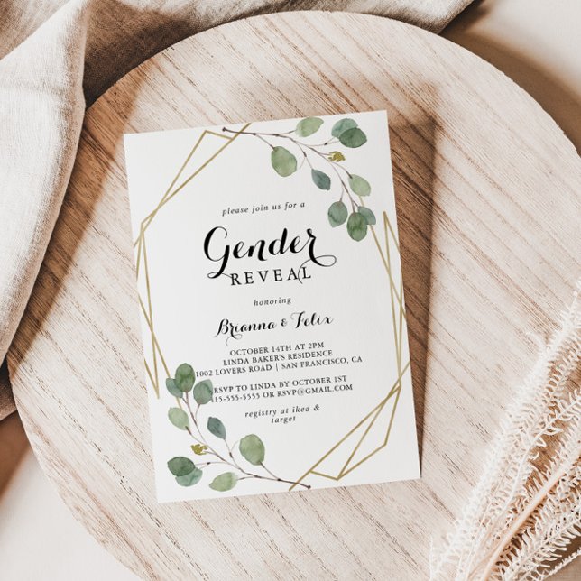 Invitation Géométrique de verdure Eucalyptus Parti de révélat (Créateur téléchargé)