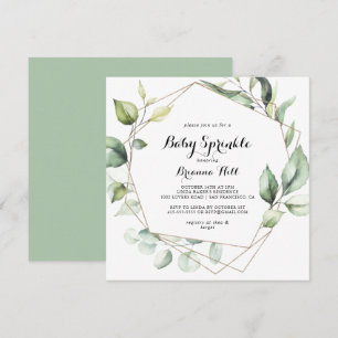 Invitation Géométrique Elegant Gold Greenery Bébé Sprinkle