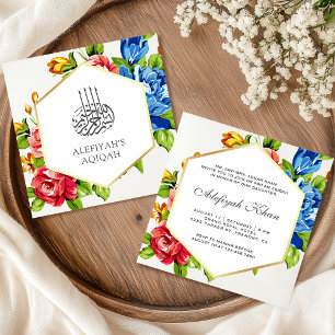 Invitation Géométrique Faux Or Floral Vibrant Islamique Aqiqa