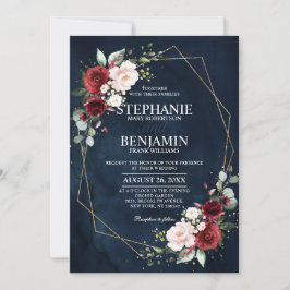 Invitation Géométrique Floral de Bourgogne Aquarelle Romantiq