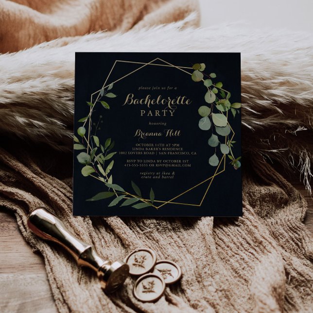 Invitation Géométrique Gold Blue Green Bachelorte (Créateur téléchargé)