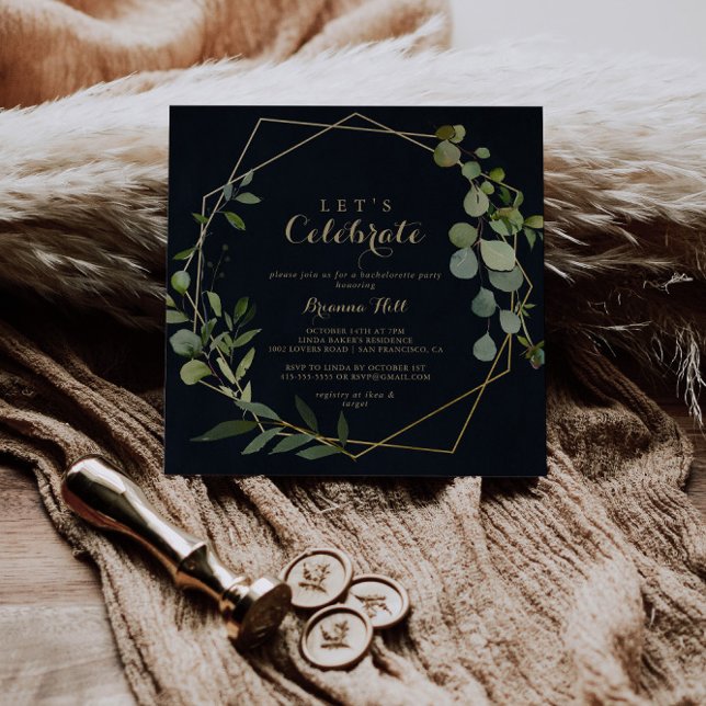 Invitation Géométrique Gold Blue Green Fêtons la fête (Créateur téléchargé)