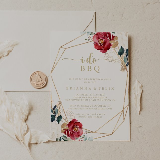 Invitation Géométrique Gold Floral I Do BBQ Engagement Party (Créateur téléchargé)