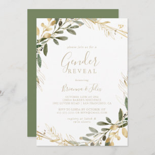 Invitation Géométrique Gold Greenery Automne Genre Reveal Par
