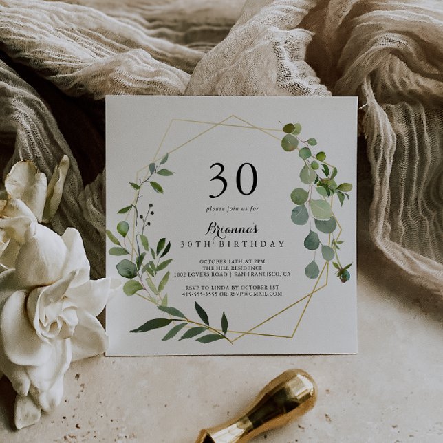 Invitation Géométrique Gold Tropical Green 30e fête d'anniver (Créateur téléchargé)
