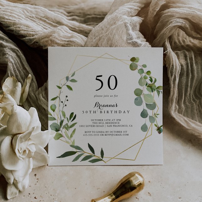 Invitation Géométrique Gold Tropical Green 50e fête d'anniver (Créateur téléchargé)