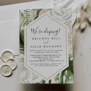 Invitation Géométrique Gold Tropical Green Elopement Réceptio
