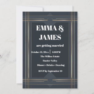 Invitation Géométrique Moderne Gris Foncé, Argent et Or