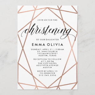 Invitation Géométrique moderne sur le Christening Blanc