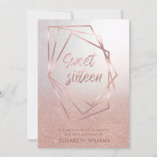 Invitation Géométrique Rose or glittery ombre
