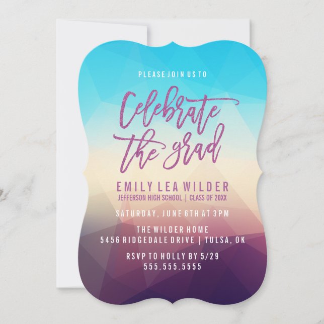Invitation Géométrique violette | Fête de l'obtention du dipl (Devant)