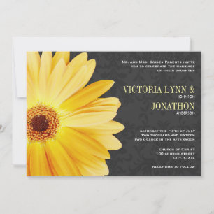 Invitation Gerber Gris Jaune Daisy Vintage Mariage damassé