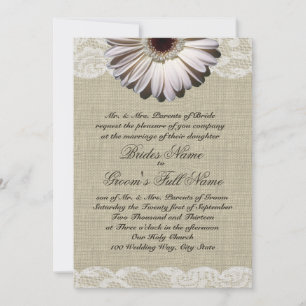 Invitation Gerbera Daisy et Lace Country Burlap Mariage