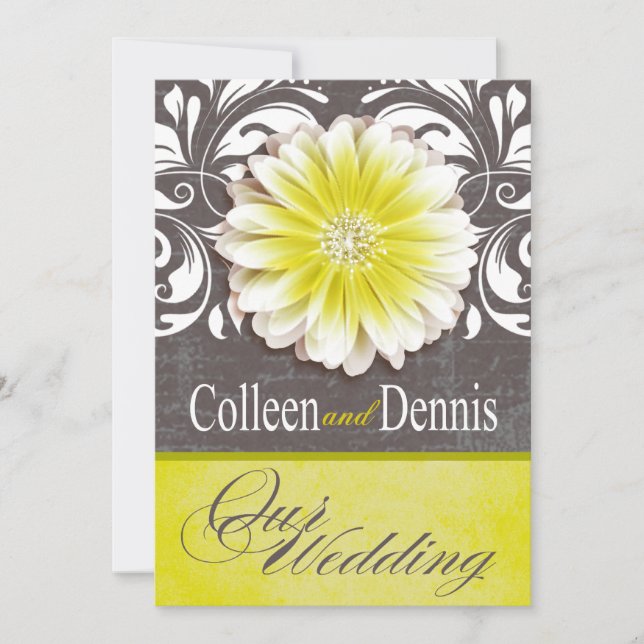 Invitation Gerbera Daisy Scroll 1 panneau jaune Mariage (Devant)