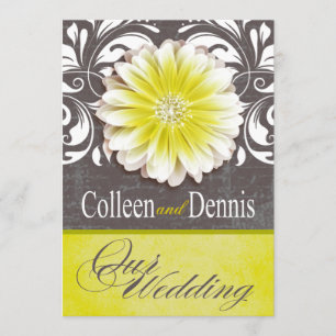 Invitation Gerbera Daisy Scroll 1 panneau jaune Mariage