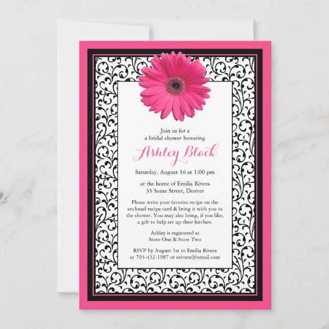 Invitation Gerbera rose Daisy Floral Bridal Showboat Invitati (Devant)