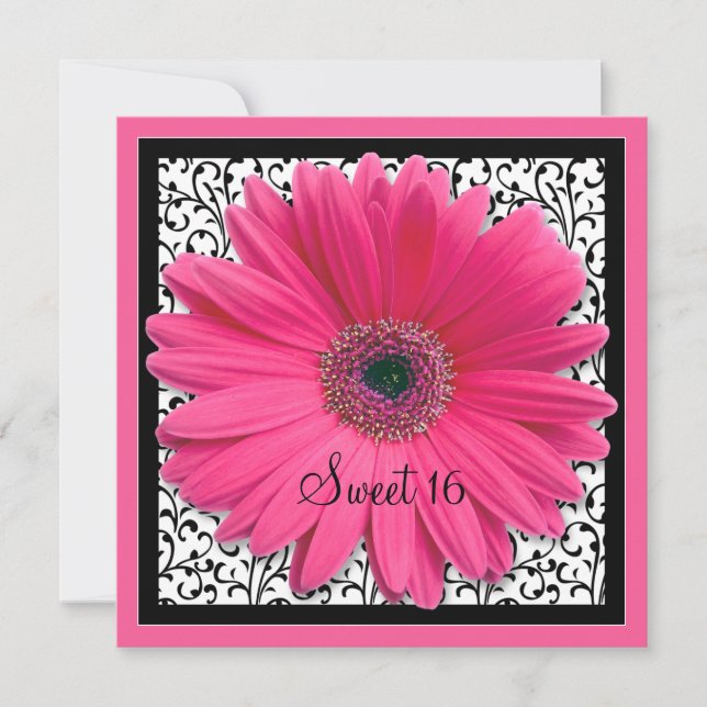 Invitation Gerbera rose Daisy Sweet 16 Anniversaire Invitatio (Devant)