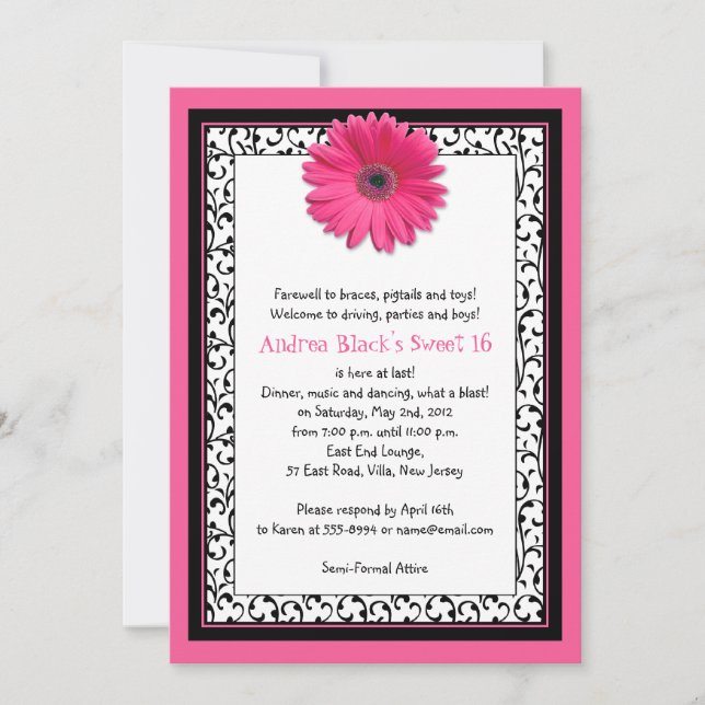 Invitation Gerbera rose Floral Sweet 16 Anniversaire Invitati (Devant)