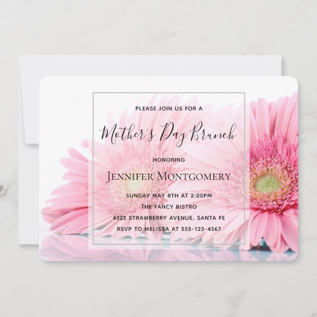 Invitation Gerbera rose pâtisseries Photo Fête des Mères Brun (Devant)