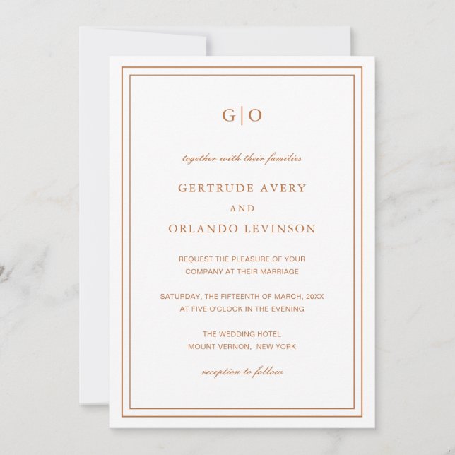 Invitation Gertrude Burnt Orange Classique Mariage Élégant (Devant)