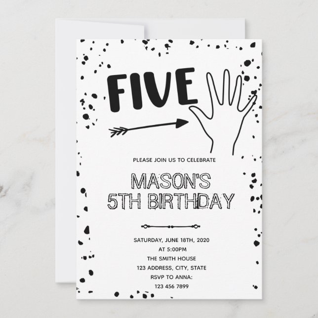 Invitation geste blanc noir 5e anniversaire (Devant)