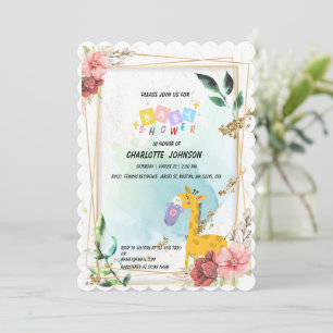Invitation Ggirafe à pendre mignonne Baby shower floral