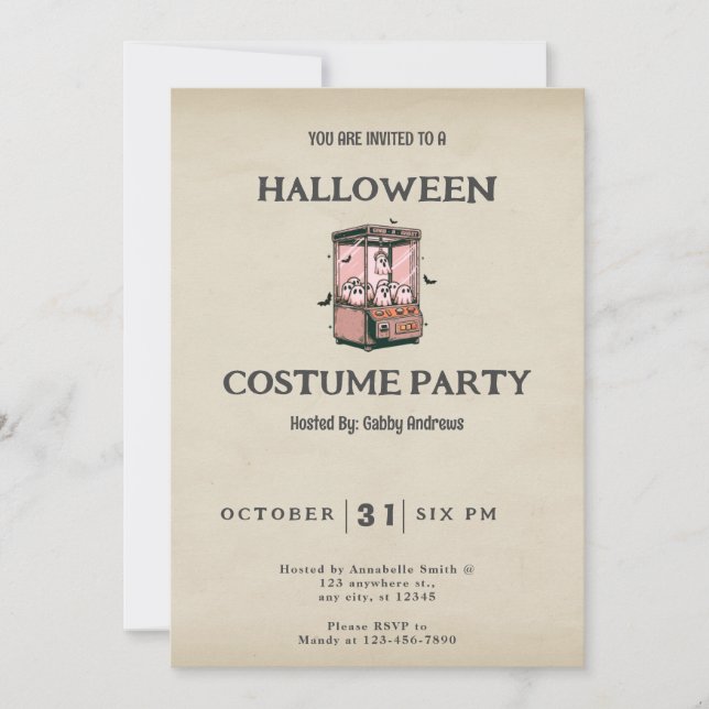 Invitation Ghost Claw Game Plaisant Vintage Halloween (Devant)