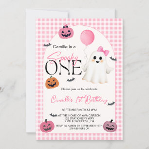 Invitation Ghost d'Halloween rose mignon 1er anniversaire