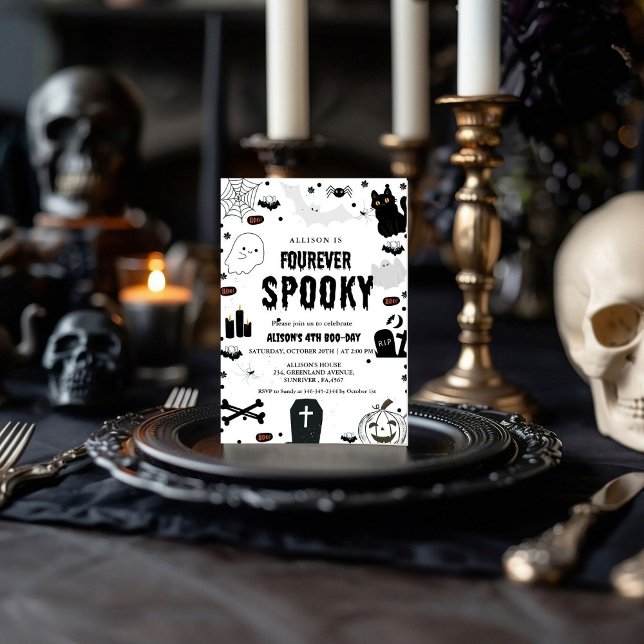 Invitation Ghost Fourever Éffrayant Halloween 4e anniversaire (Créateur téléchargé)