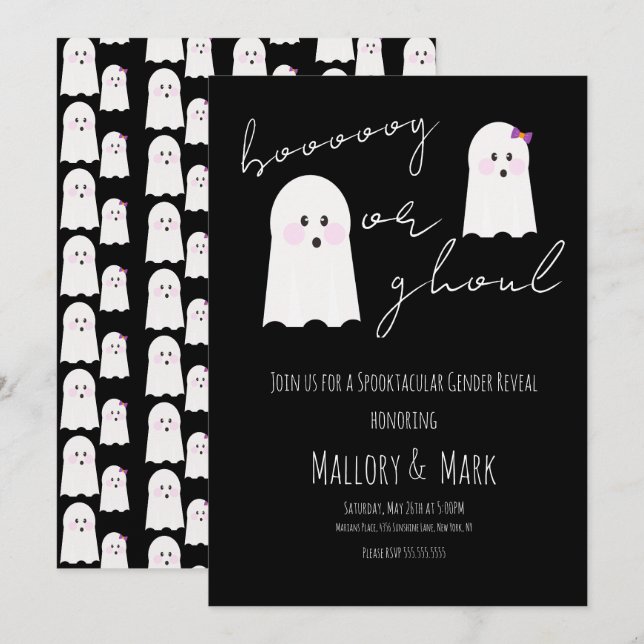 Invitation Ghost Ghoul Halloween Party Genre Révéler Noir (Devant / Derrière)