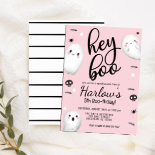 Invitation Ghost Hey Boo Pastel Pink Halloween Anniversaire