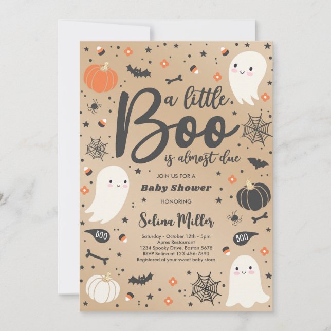 Invitation Ghost Little Boo doit Baby shower d'Halloween (Devant)