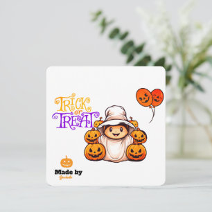 Invitation Ghost mignon avec Bac Citrouille ou traiter Hallow