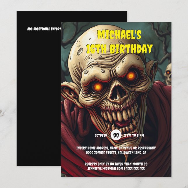 Invitation Ghoulish ghoul halloween monster adultes (Devant / Derrière)