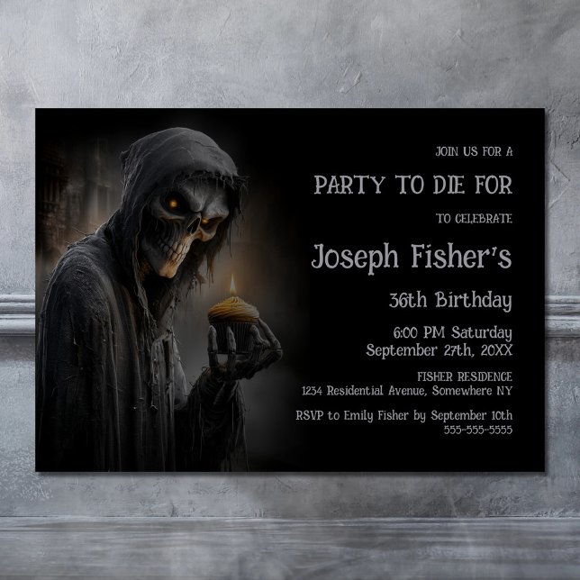 Invitation Ghoulish Grim Reaper with Cupcake Birthday Party (Créateur téléchargé)
