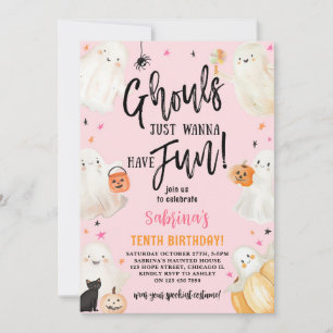 Invitation Ghouls veut juste rose Halloween fête d'anniversai