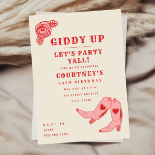 Invitation Giddy Up Faisons la fête Rose Cowgirl Anniversaire