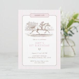 Invitation Giddy Up Horse Racing 1er Anniversaire Rose Prépa