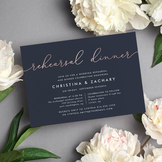 Invitation Gin Lane | Dîner de répétition d'or Faux Rose mode (Créateur téléchargé)