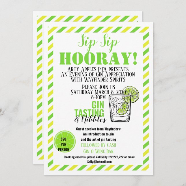 Invitation Gin tasting événement collecte de fonds gin et ton (Devant / Derrière)