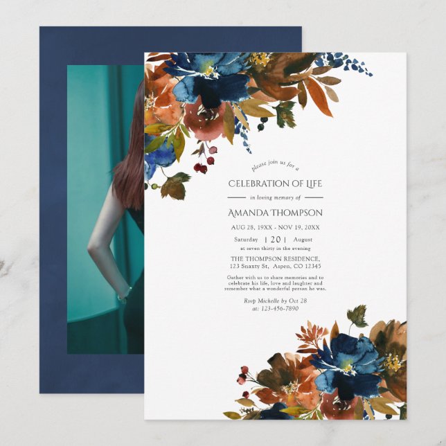 Invitation Gingembre et la marine Fête de la vie en fleurs Ph (Devant / Derrière)