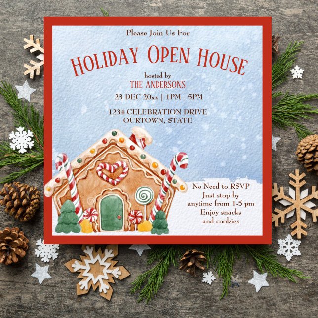 Invitation Ginger pain maison vacances maison ouverte (Ginger bread house Christmas holiday open house editable template invitation digital download)