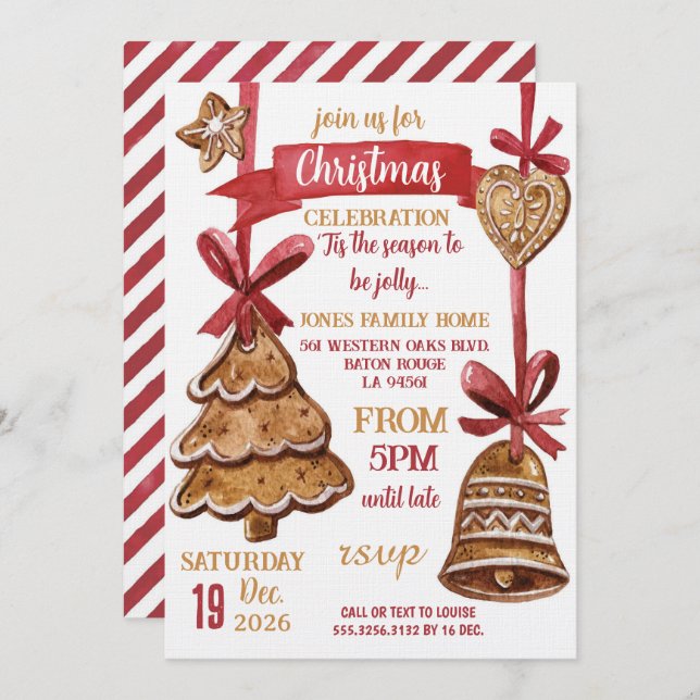 Invitation Gingerbread Christmas Holiday Party (Devant / Derrière)