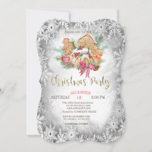 Invitation Gingerbread Cookie, Grey Snowflakes Noël