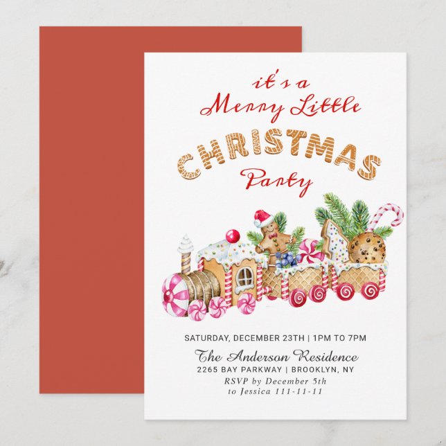 Invitation Gingerbread Cookie Merry Little Christmas Party (Devant / Derrière)