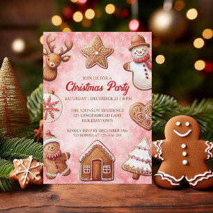 Invitation Gingerbread Cookies Arrière - plan rouge fête de N